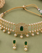 Rajwada Pearl Choker Set | CZ & Gemstone Bridal Necklace Set