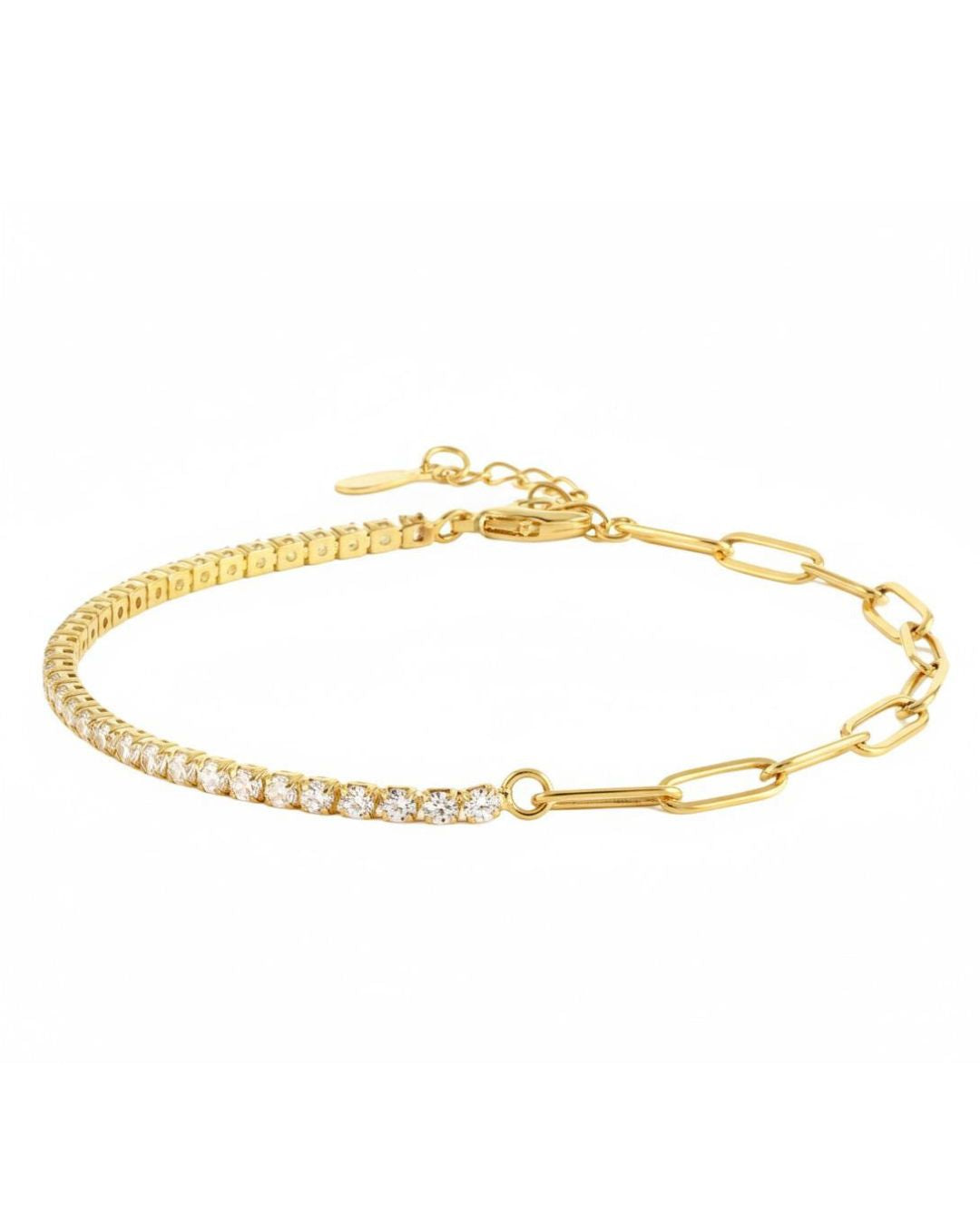 Sterling Silver Cubic Zirconia Tennis Bracelet | 18K Gold Plated Adjustable 925 Silver Bracelet