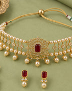 Rajwada Pearl Choker Set | CZ & Gemstone Bridal Necklace Set