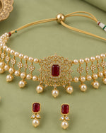 Rajwada Pearl Choker Set | CZ & Gemstone Bridal Necklace Set