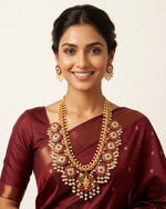 Padmavalli Lakshmi Bridal Haar Set | 18K Gold Plated Red, Green Guttapusalu & Pearl Drop Statement Jewellery