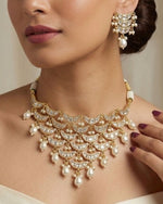 Noor Pearl Cascade Choker Set | CZ Bridal & Festive Jewellery (White/Red)