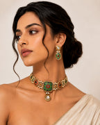 Rang Mahal Pink & Green Kundan Choker Set | Women’s Multi-Color 18K Gold Plated Bridal Jewellery