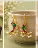 Mayura Green Red White Parrot Ear Cuff with Pearl Drops | Wear as Bugadi or Hair Pin Alloy Drops & Danglers, Cuff Earring