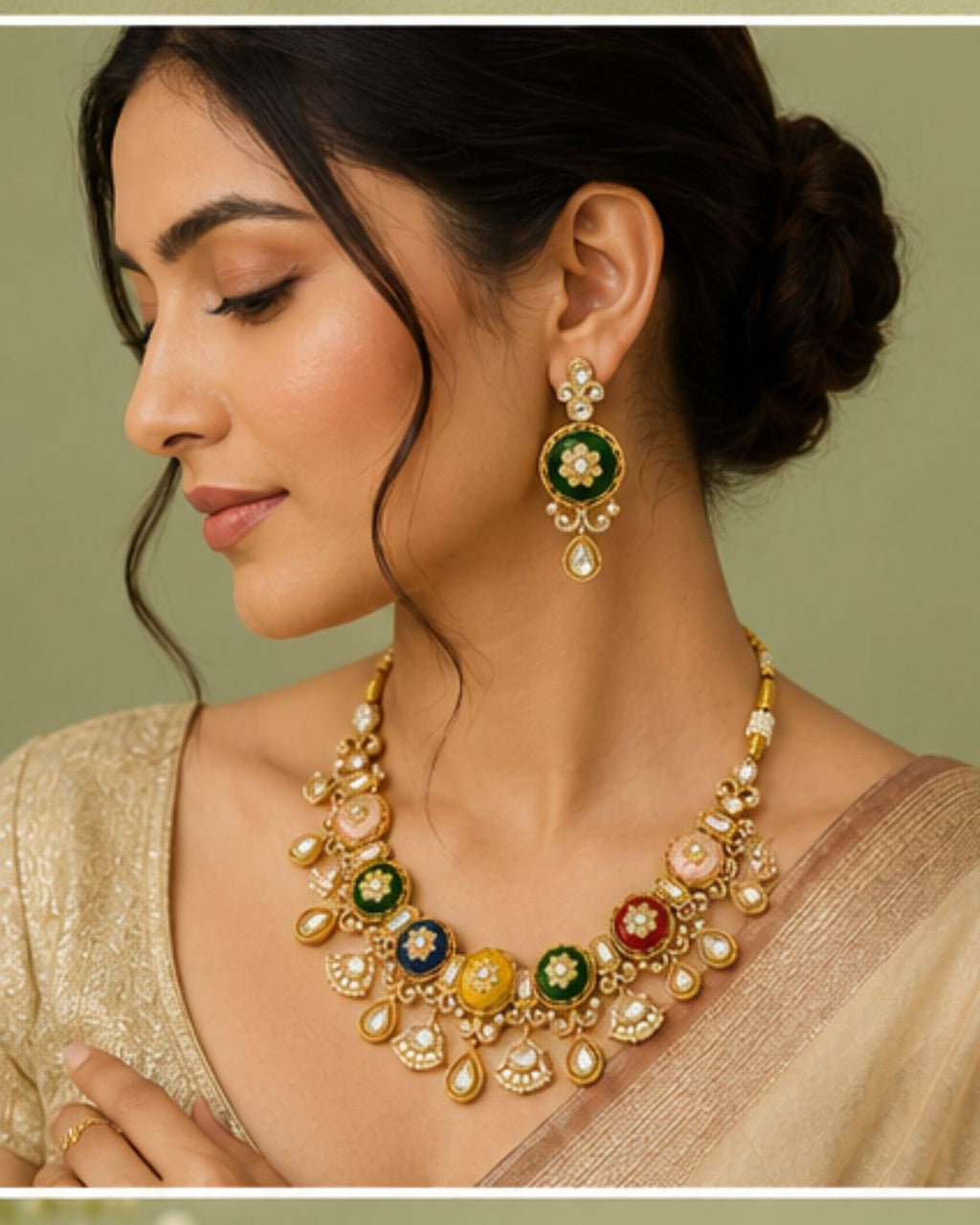 Rang Noor Heavy Multicoloured Bridal Set | 18K Gold Plated Festive & Wedding Statement Jewellery