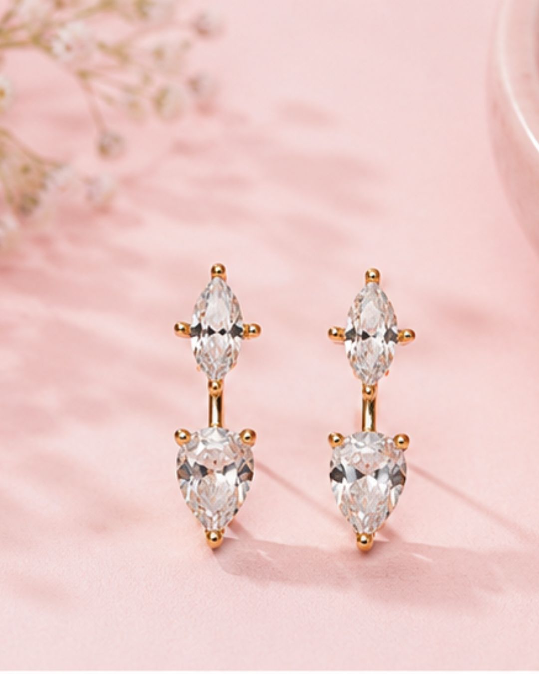 2-in-1 Stud & Drop Earrings | 18K Gold Plated Anti-Tarnish CZ Daily Wear Convertible Earrings