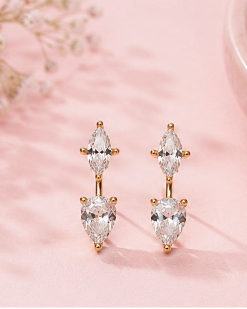 2-in-1 Stud & Drop Earrings | 18K Gold Plated Anti-Tarnish CZ Daily Wear Convertible Earrings
