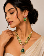Rang Mahal Kundan Statement Necklace & Earrings Set | Women’s Multi-Color 18K Gold Plated Festive & Bridal Jewellery