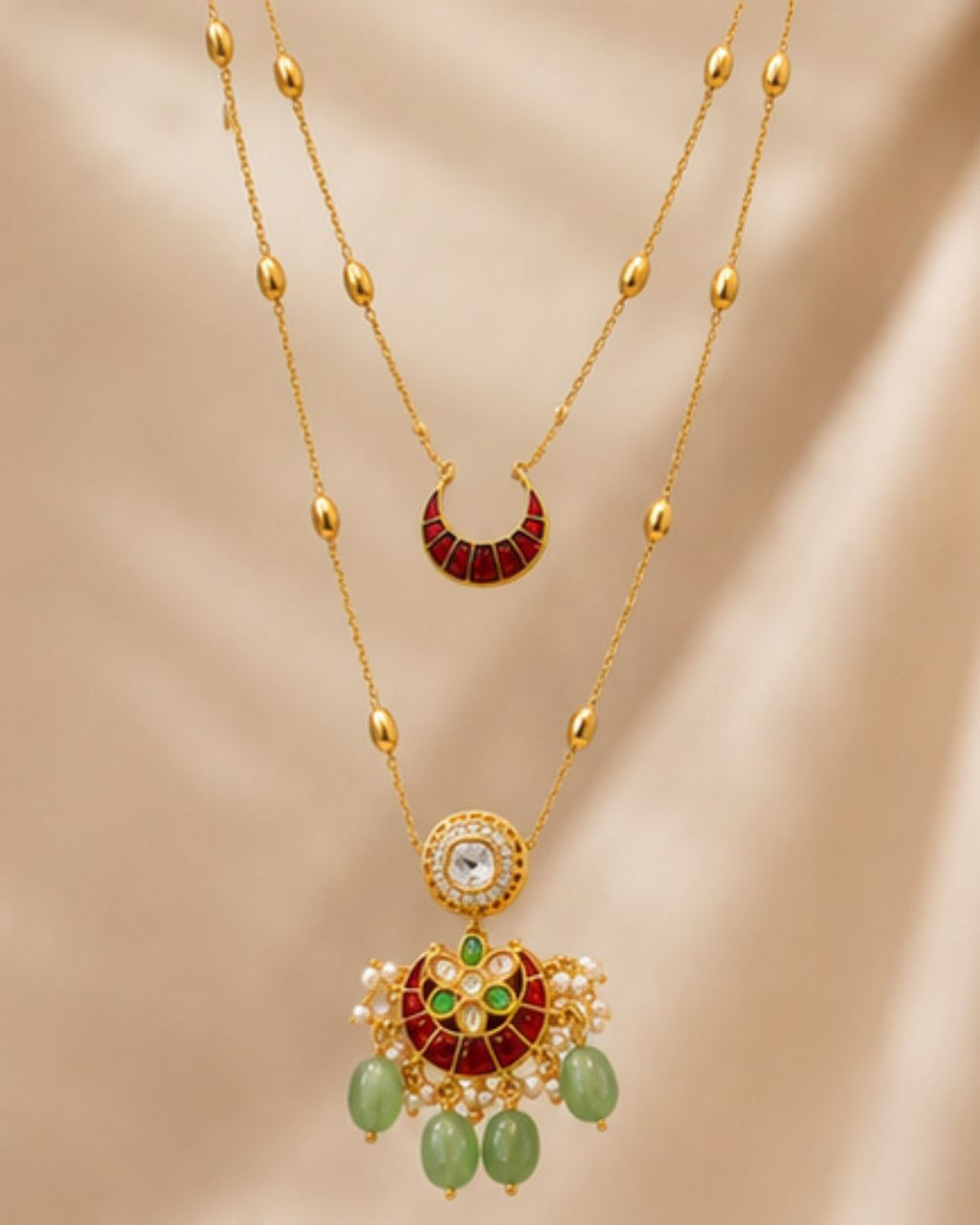 Noor Chand Kundan Necklace & Earrings Set | Women’s Multi-Color Double Layer 18K Gold Plated Festive Jewellery