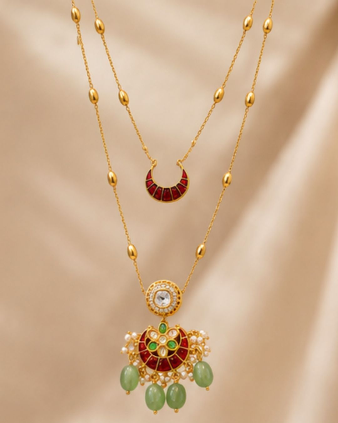 Noor Chand Kundan Necklace & Earrings Set | Women’s Multi-Color Double Layer 18K Gold Plated Festive Jewellery