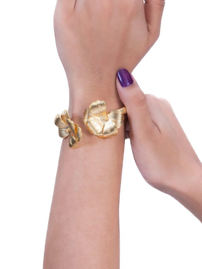 Golden Blossom Cuff Bracelet | 18K Gold Plated Floral Statement Open Cuff Main Image