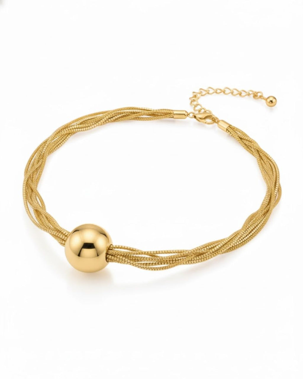 Gold Silver Multi-Strand Mesh Necklace with Statement Ball Pendant | Indo-Western Fusion Jewellery