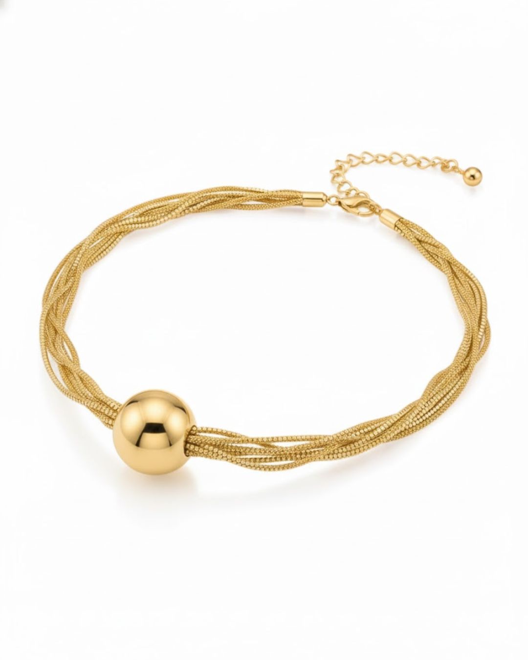 Gold Silver Multi-Strand Mesh Necklace with Statement Ball Pendant | Indo-Western Fusion Jewellery