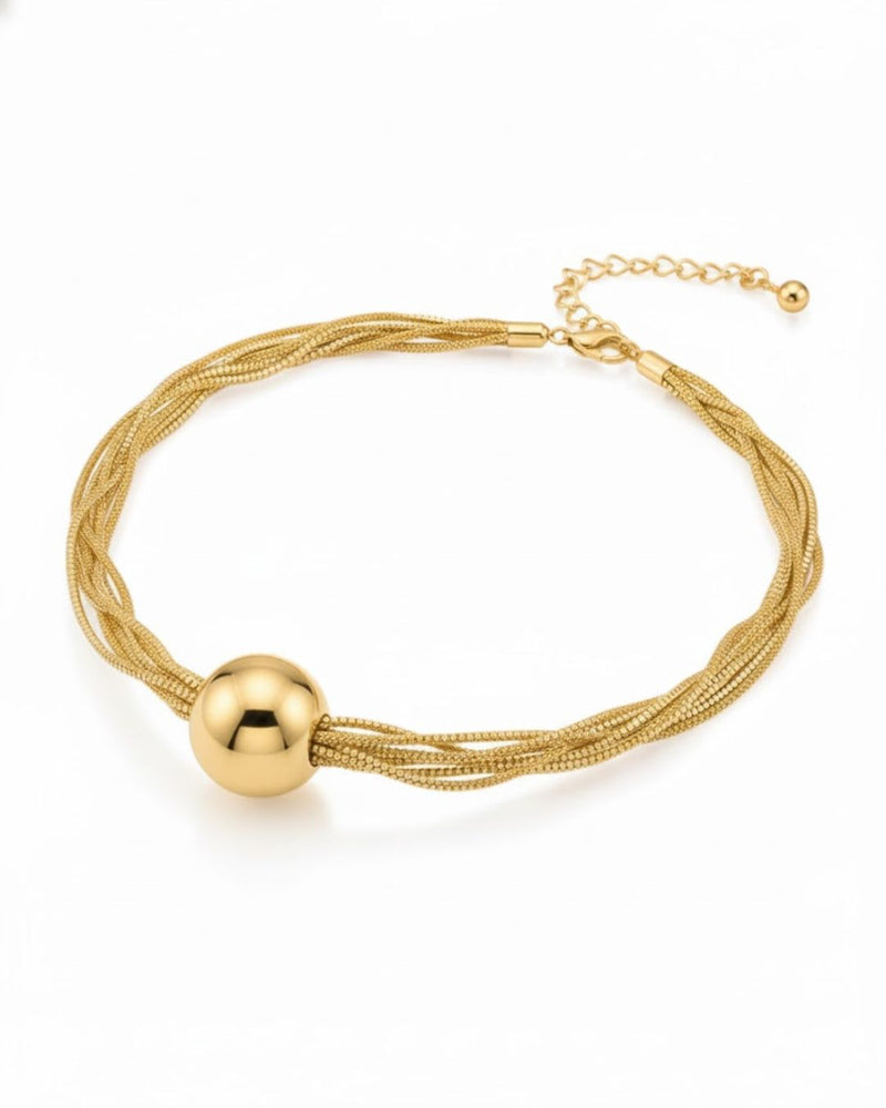 Gold Silver Multi-Strand Mesh Necklace with Statement Ball Pendant | Indo-Western Fusion Jewellery
