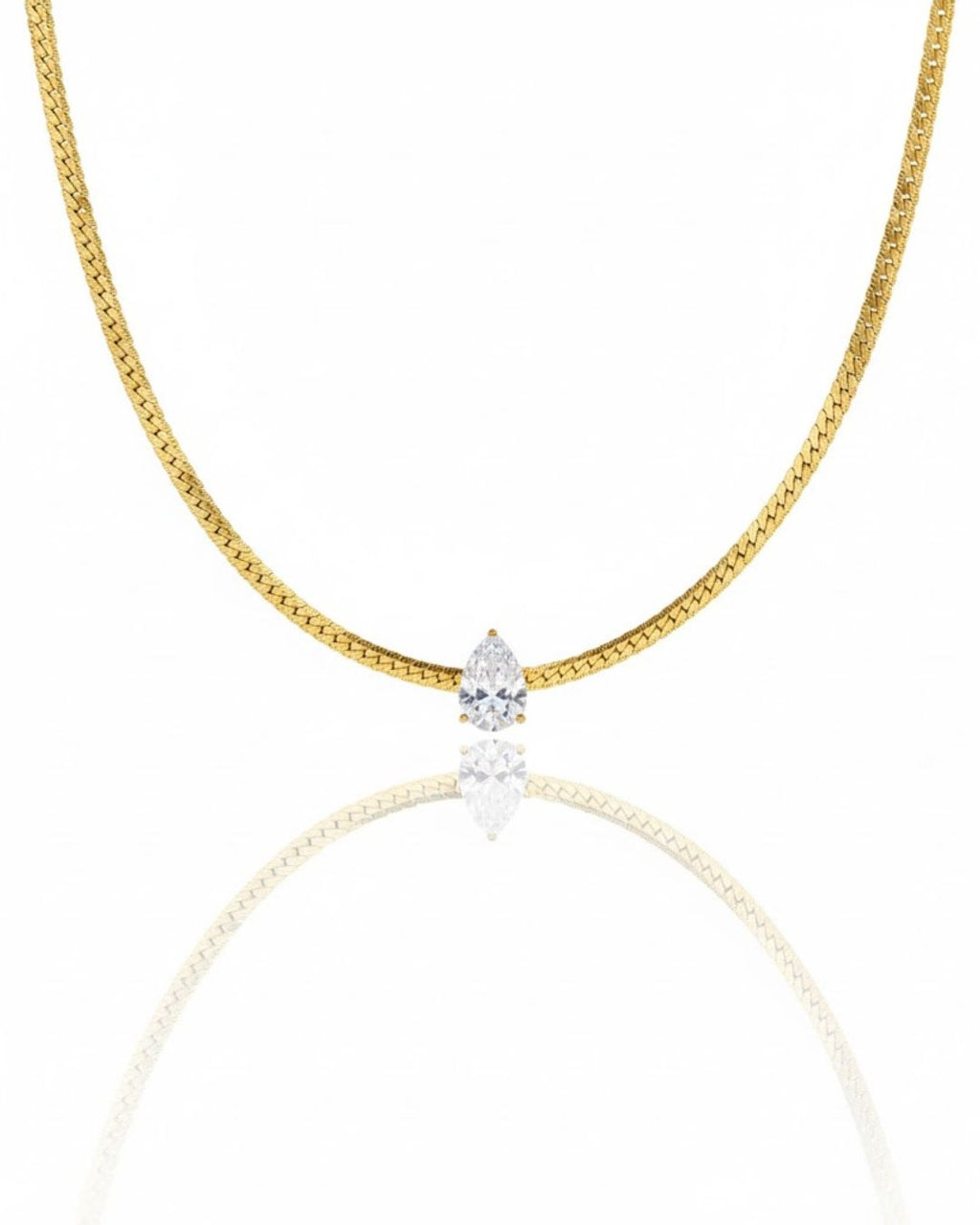 Solitaire Grace Necklace | Pear Solitaire Pendant Snake Chain | Anti-Tarnish Gold Plated