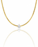Solitaire Grace Necklace | Pear Solitaire Pendant Snake Chain | Anti-Tarnish Gold Plated