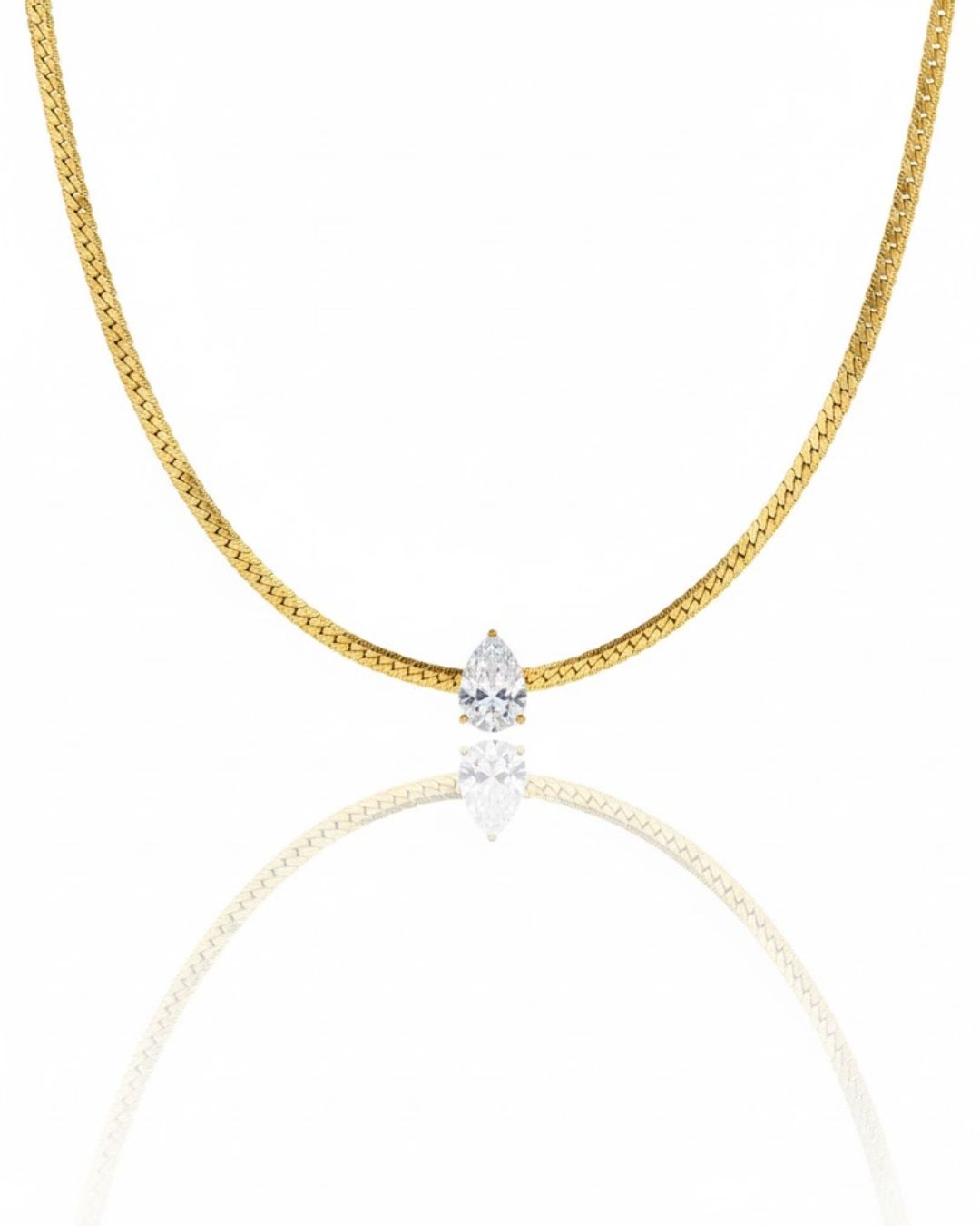Solitaire Grace Necklace | Pear Solitaire Pendant Snake Chain | Anti-Tarnish Gold Plated
