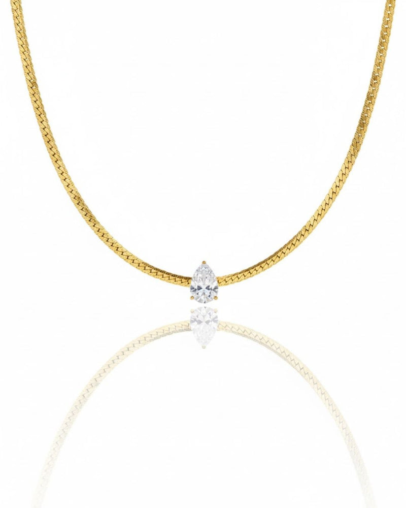 Solitaire Grace Necklace | Pear Solitaire Pendant Snake Chain | Anti-Tarnish Gold Plated