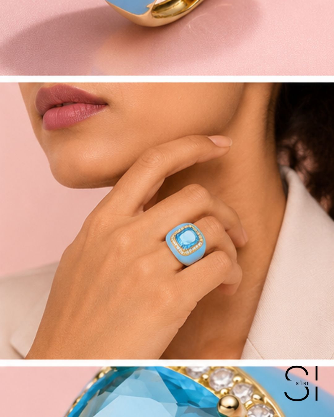 Rosé Royale Crystal Ring | Adjustable Enamel Cocktail Ring