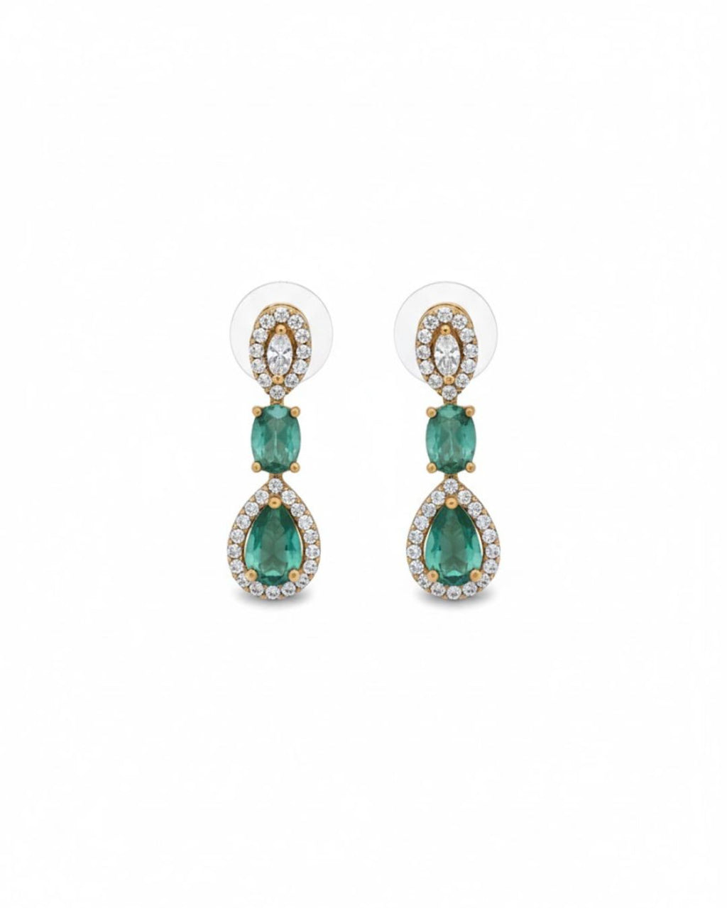 Emerald Halo Link Necklace Set | 18K Gold Plated Green & White Stone Studded Indian Cocktail Jewellery