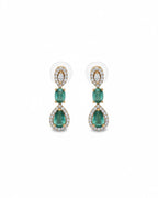 Emerald Halo Link Necklace Set | 18K Gold Plated Green & White Stone Studded Indian Cocktail Jewellery