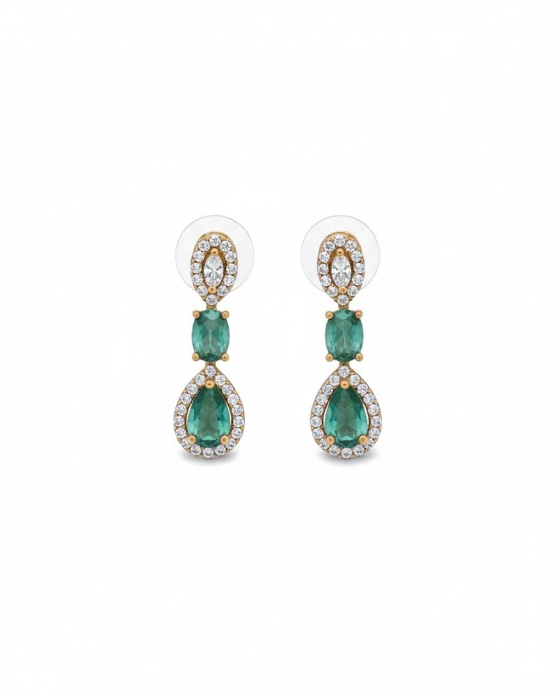 Emerald Halo Link Necklace Set | 18K Gold Plated Green & White Stone Studded Indian Cocktail Jewellery