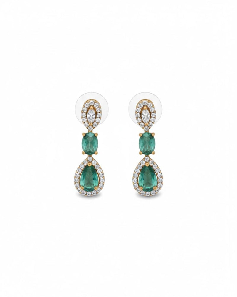 Emerald Halo Link Necklace Set | 18K Gold Plated Green & White Stone Studded Indian Cocktail Jewellery