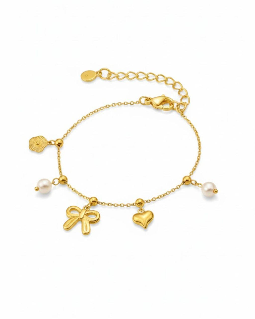 Pearl Bow Charm Bracelet | 18K Gold Plated Anti-Tarnish Stainless Steel Bracelet