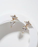 2-in-1 Stud and Drop Earrings with cubic zirconia detailing and 18K gold plated anti-tarnish finish