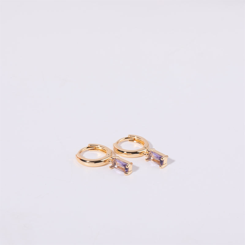 Birthstone Baguette Huggies: 18K Gold Plated