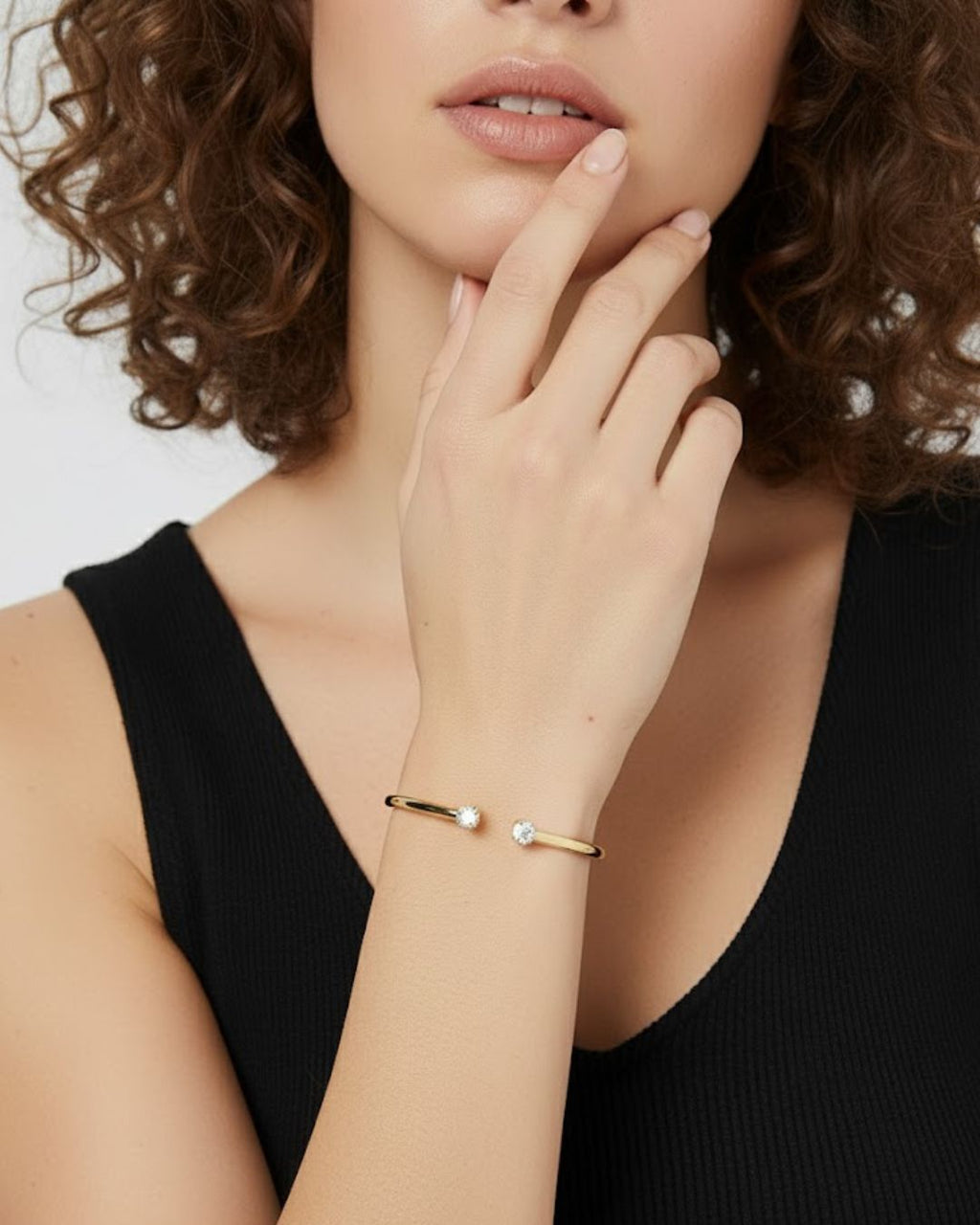 Gold Twinkle 2 Stone Solitaire Cuff Bracelet | 18k Gold Plated Anti-Tarnish Resizable Bracelet