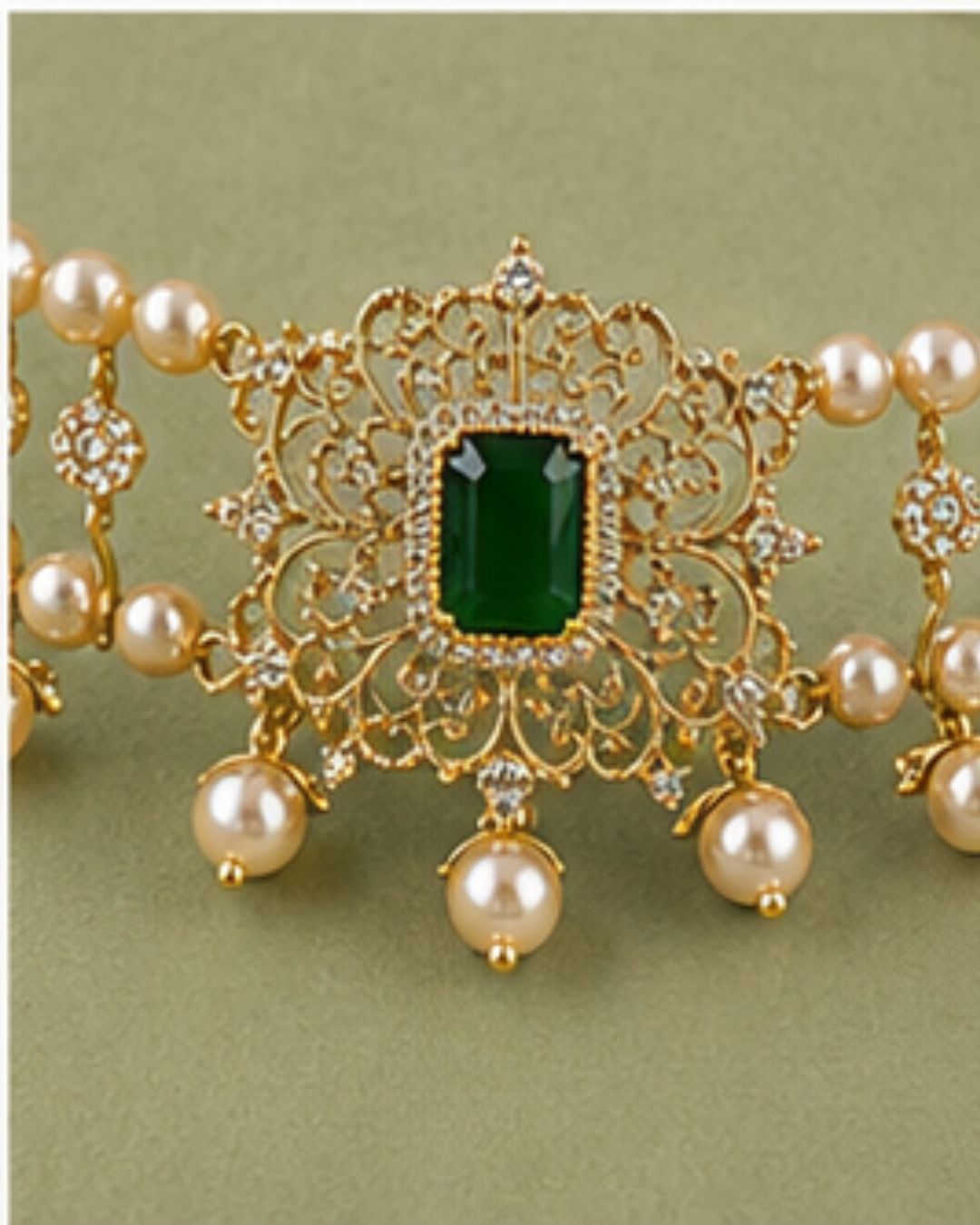 Rajwada Pearl Choker Set | CZ & Gemstone Bridal Necklace Set