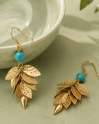 Turquoise Leaf Cascade Drop Earrings | Gold-Tone Statement Earrings