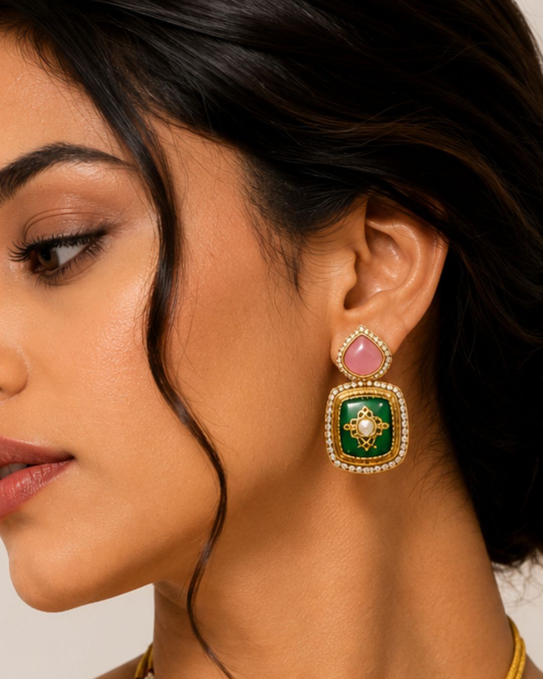Rang Mahal Kundan Statement Necklace & Earrings Set | Women’s Multi-Color 18K Gold Plated Festive & Bridal Jewellery
