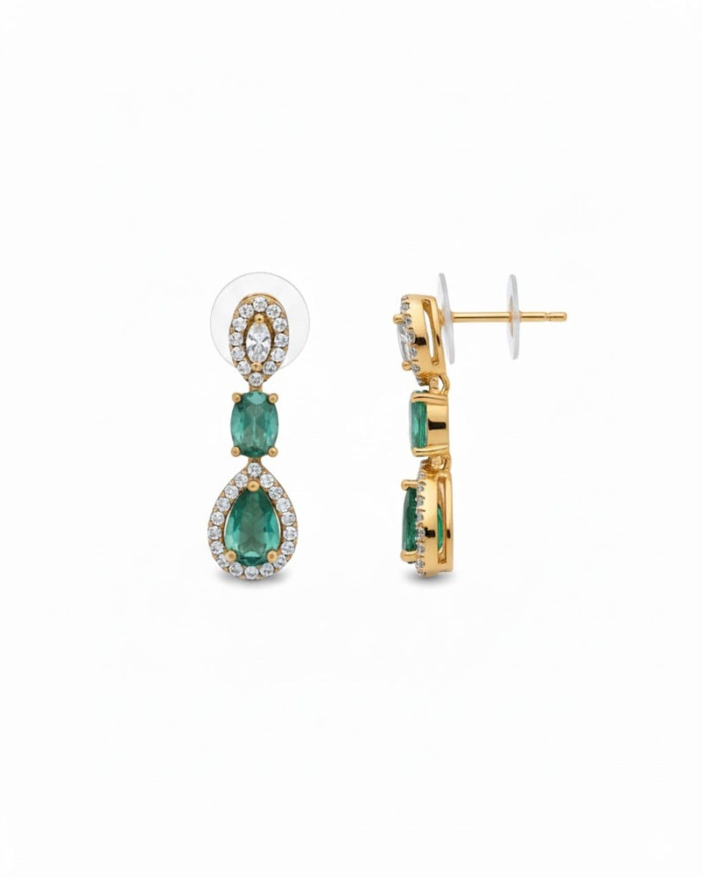 Emerald Halo Link Necklace Set | 18K Gold Plated Green & White Stone Studded Indian Cocktail Jewellery