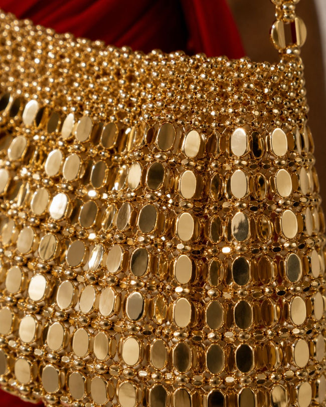 GlamBam Beaded Handbag | Gold & Silver Party Wear Statement Shoulder Bag Main Image