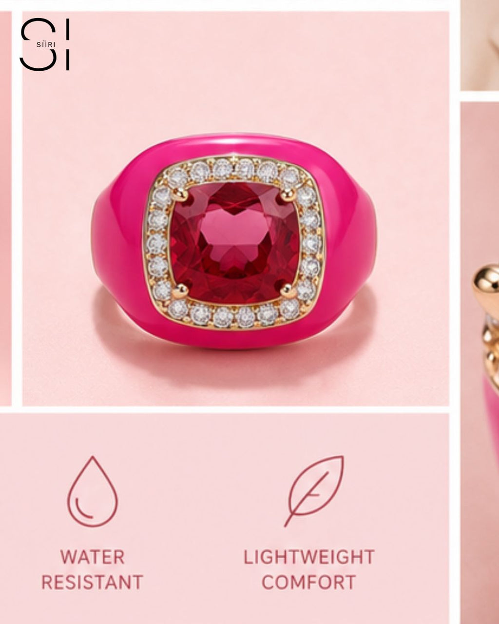Rosé Royale Crystal Ring | Adjustable Enamel Cocktail Ring