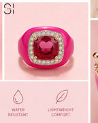 Rosé Royale Crystal Ring | Adjustable Enamel Cocktail Ring