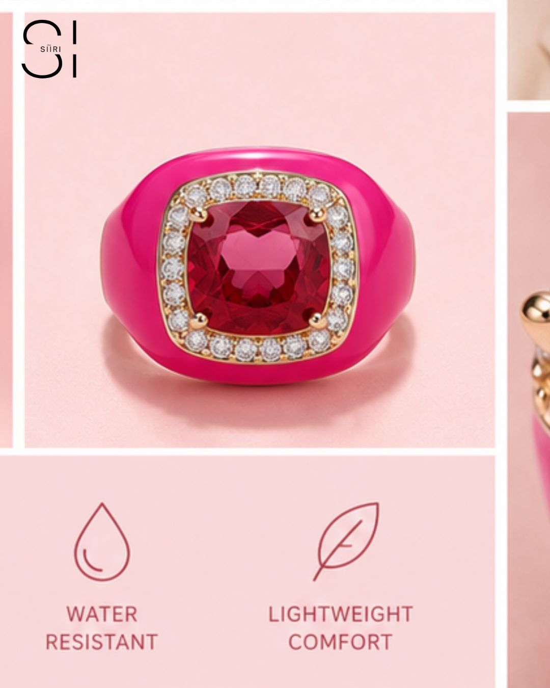 Rosé Royale Crystal Ring | Adjustable Enamel Cocktail Ring