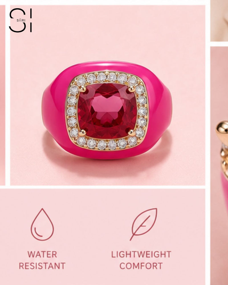 Rosé Royale Crystal Ring | Adjustable Enamel Cocktail Ring