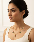 Red Green White Kundan Wire Necklace with Lotus Design | 18K Gold Plated Traditional Jewellery