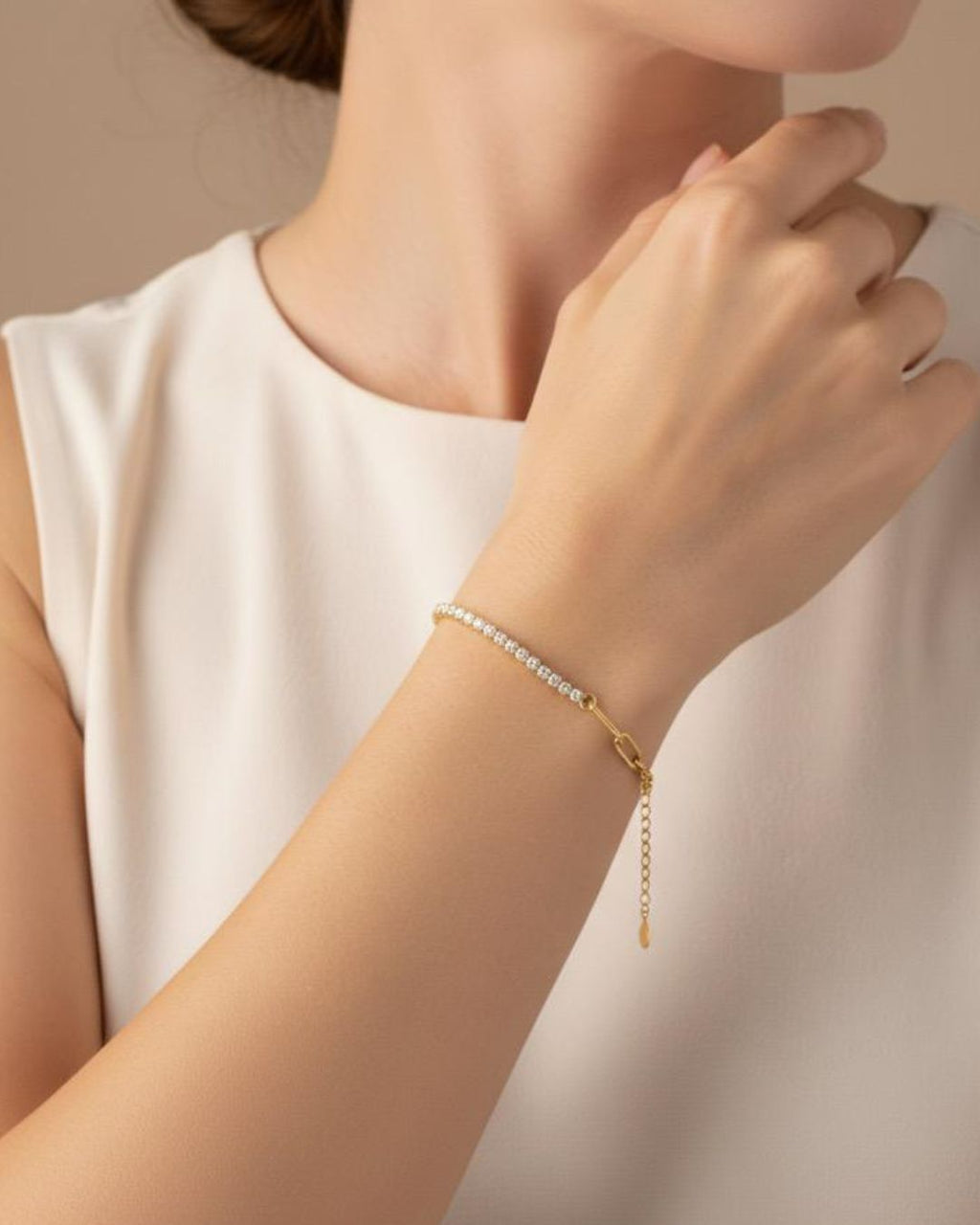 Sterling Silver Cubic Zirconia Tennis Bracelet | 18K Gold Plated Adjustable 925 Silver Bracelet