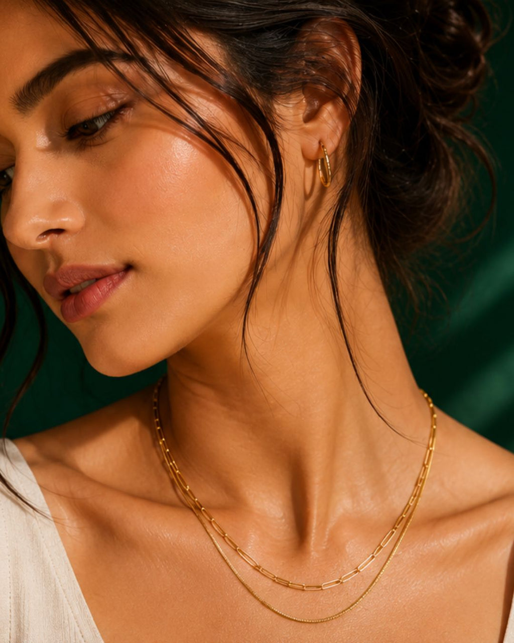 Dual Layer Chain Necklace | 18K Gold Plated Layered Snake & Link Chain Necklace