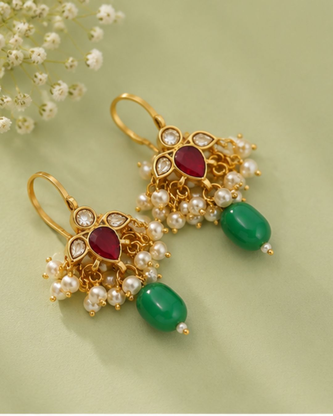Noor Kundan Pearl Drop Ear Cuffs | Kundan Bugadi Pearl Earrings | 18K Gold Plated Jewellery