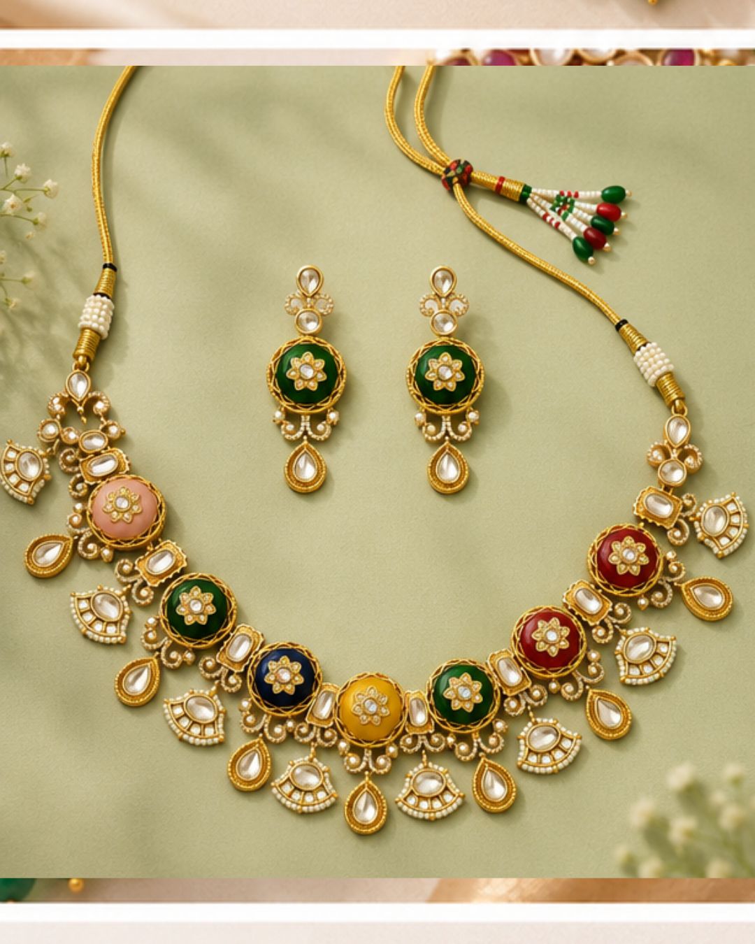 Rang Noor Heavy Multicoloured Bridal Set | 18K Gold Plated Festive & Wedding Statement Jewellery