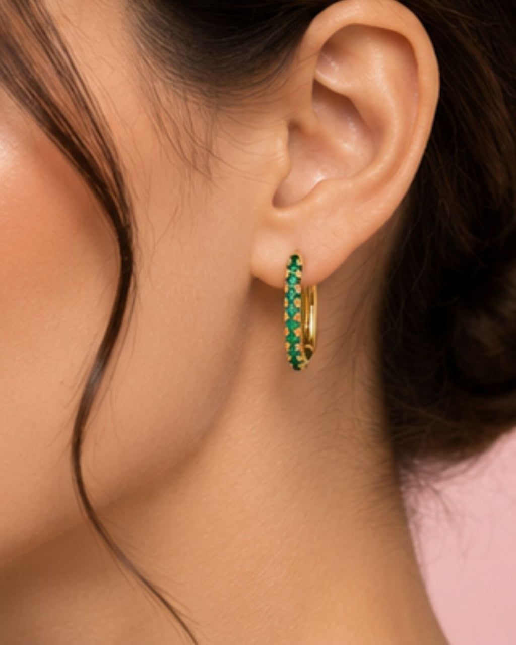 White Green Red Stone Huggie Earrings in 925 Sterling Silver | Minimal Luxe 18K Gold Plated Hoops