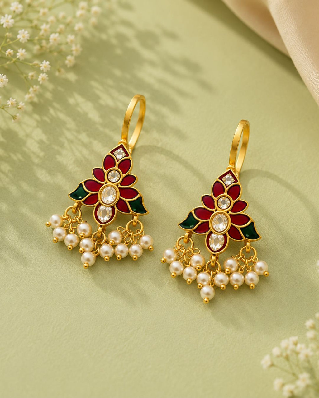 Heritage Kundan & Pearl Bugadi Style Ear Cuffs | Traditional & Festive Jewellery Cubic Zirconia Alloy Drops & Danglers