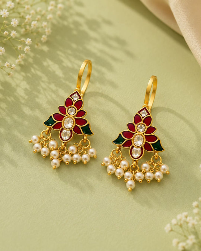 Heritage Kundan & Pearl Bugadi Style Ear Cuffs | Traditional & Festive Jewellery Cubic Zirconia Alloy Drops & Danglers Main Image