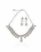 Teardrop Halo CZ Necklace Set | Rhodium-Plated White Stone Cubic Zirconia Diamond-Look Cocktail Jewellery