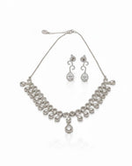 Teardrop Halo CZ Necklace Set | Rhodium-Plated White Stone Cubic Zirconia Diamond-Look Cocktail Jewellery